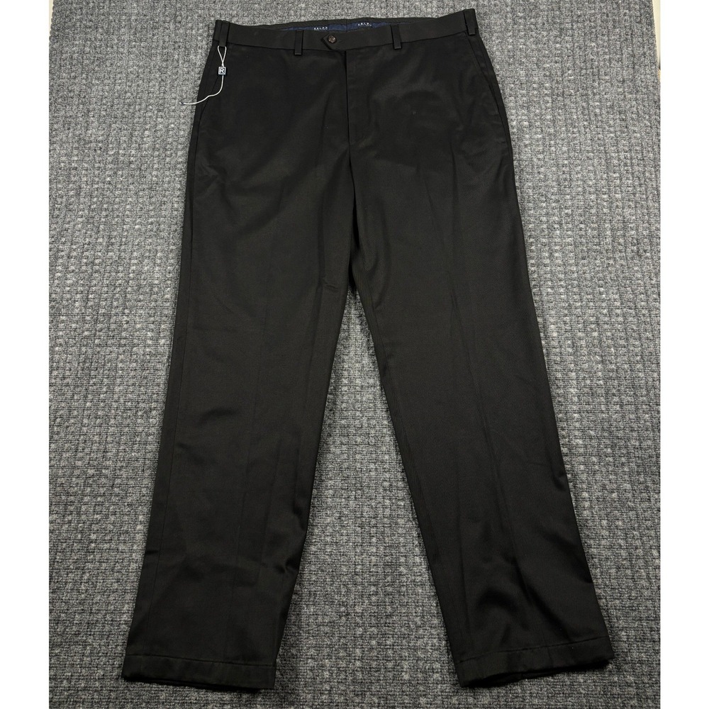 Ralph Lauren Men 42x34 Black Flat Front Cotton Chino Trousers Straight Leg Pants